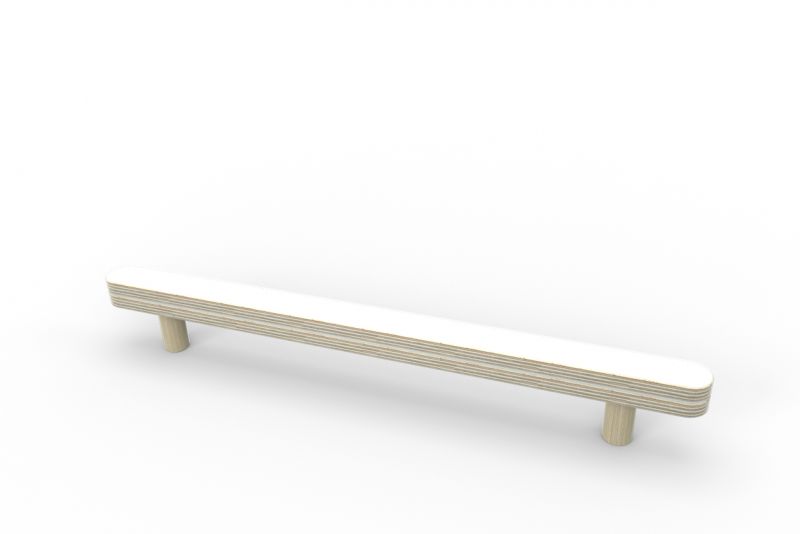 Growing Table Führung und Abreißschiene: Detailansicht der Kindertisch-Schiene aus Holz mit weißer Oberfläche.